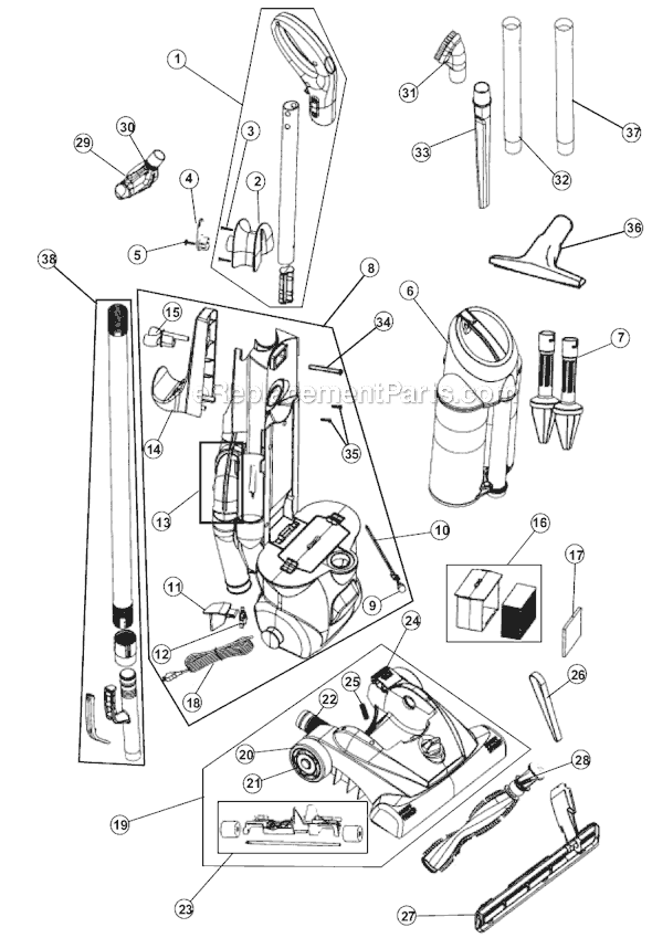 Page A Diagram and Parts List for M110000HD  Dirt Devil Upright Vacuum